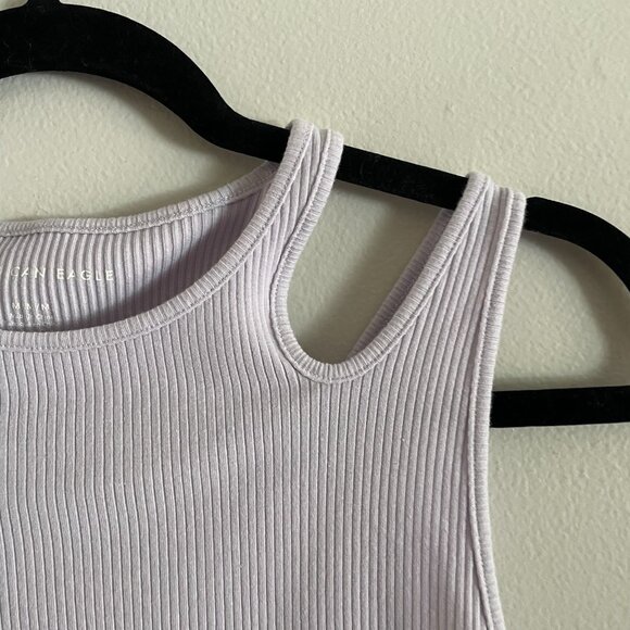 American Eagle Women M Lilac Ribbed Casual Cutout Shoulder Cropped Tank Top NWT - Picture 4 of 10